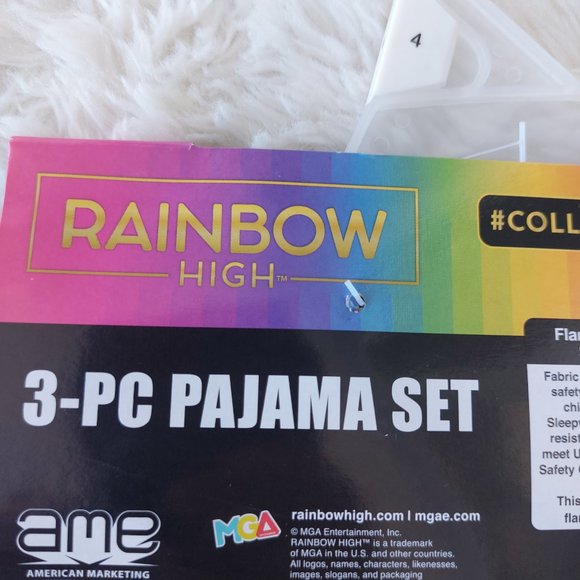 Rainbow High Girl's 3 Piece Short Sleeve Polyester Pajama Set - Picture 3 of 7